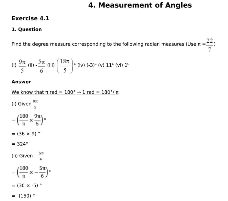 Measurement of Angles Class 11 RD Sharma